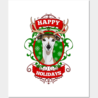 Christmas Happy Holidays Puppy Reindeer Antlers Posters and Art